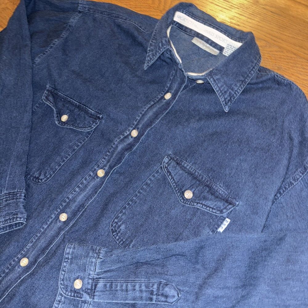 VTG 80s Paris Sport Club Button Up Dark Wash Denim Western Preppy Women Large